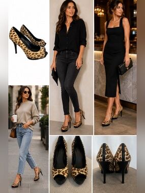Zara Tan brown leopard cheetah animal print pony hair peep toe high heel pumps 9